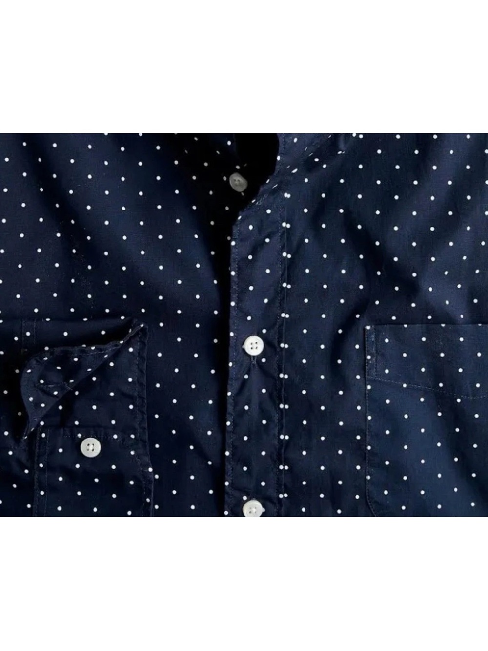 J. Crew Organic Cotton Large (L) Slim Fit Shirt - Dark Blue with Polka Dots - Picture 2 of 10